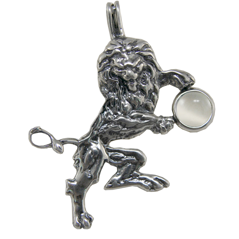 Sterling Silver Royal Rampant Lion Pendant With White Moonstone